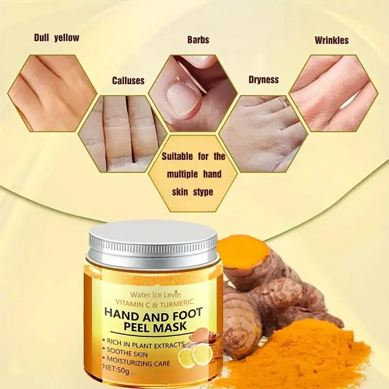 Vitamin c and turmeric hand wax mask for hands and feet, smoothing skin, gently cleansing hand mask, illuminating hand skin