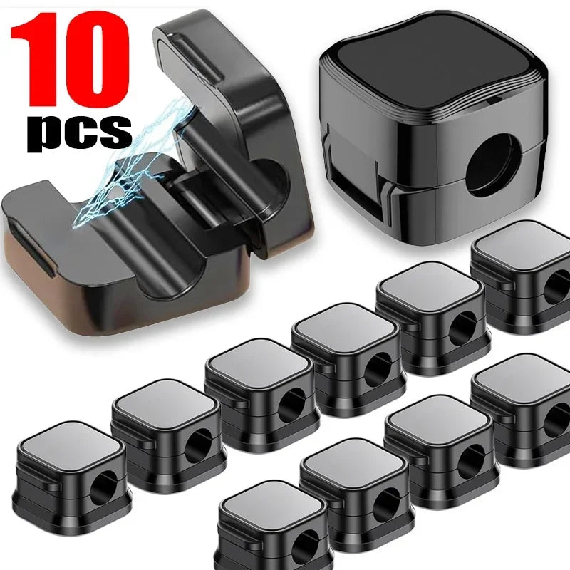 1/10Pcs Magnetic Cable Clips Cables Smooth Adjustable Cord Holder Under Desk Cable Management Wire Keeper Cable Organizer Holder