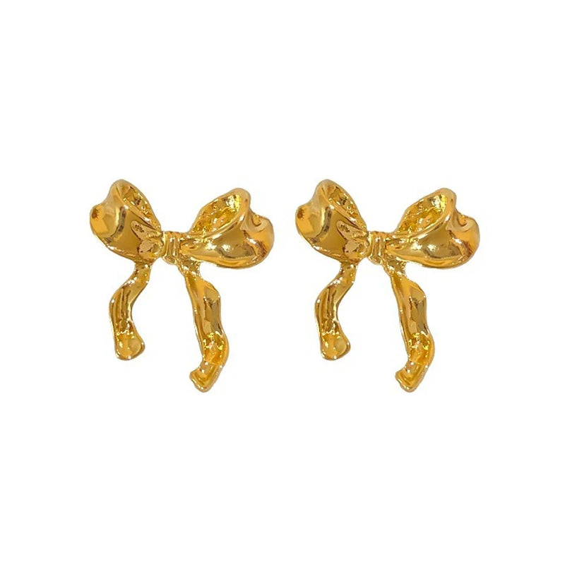 ZAKOL Sweet Gold Color Metal Ribbon Bow Knot Earrings for Women Girls Irregular Bowknot Y2K Ear Accessories