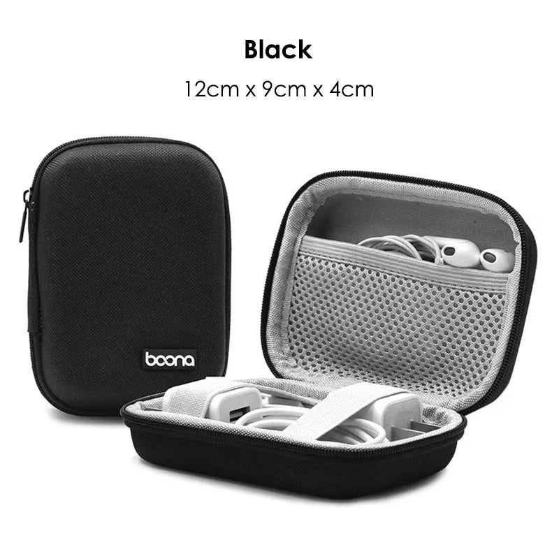 Small Oval Earphone Storage Bags Hard Shell Data Cable Organizer Bag Mini Tech Gadgets Portable Case Charger U Disk Zipper Pouch