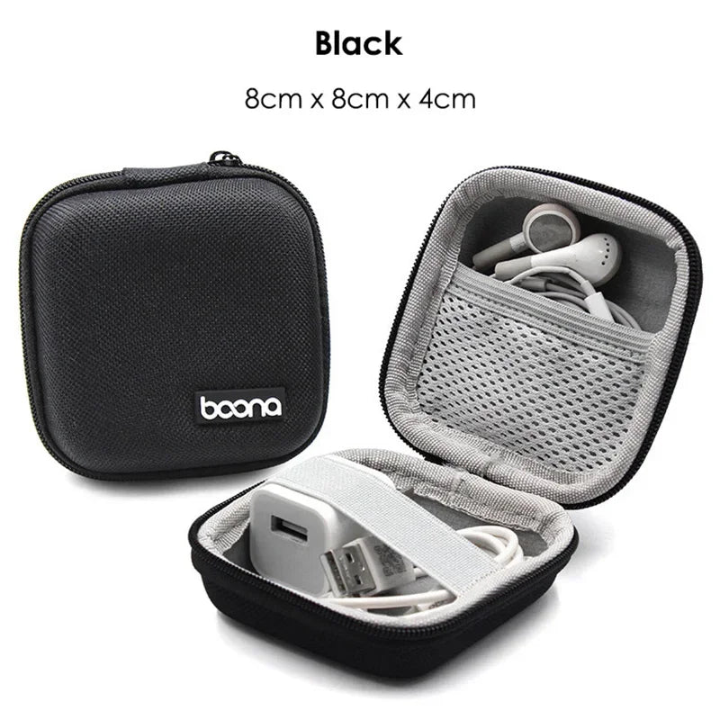 Small Oval Earphone Storage Bags Hard Shell Data Cable Organizer Bag Mini Tech Gadgets Portable Case Charger U Disk Zipper Pouch