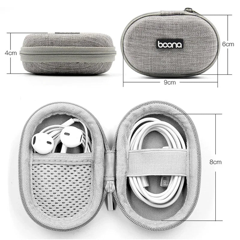 Small Oval Earphone Storage Bags Hard Shell Data Cable Organizer Bag Mini Tech Gadgets Portable Case Charger U Disk Zipper Pouch