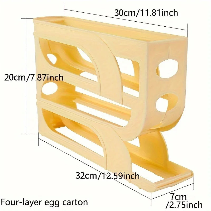 2024 Innovative 4-Tier Sliding Egg Dispenser - Automatic Rolling Egg Rack, Refrigerator Egg Storage Box, Shatterproof Design