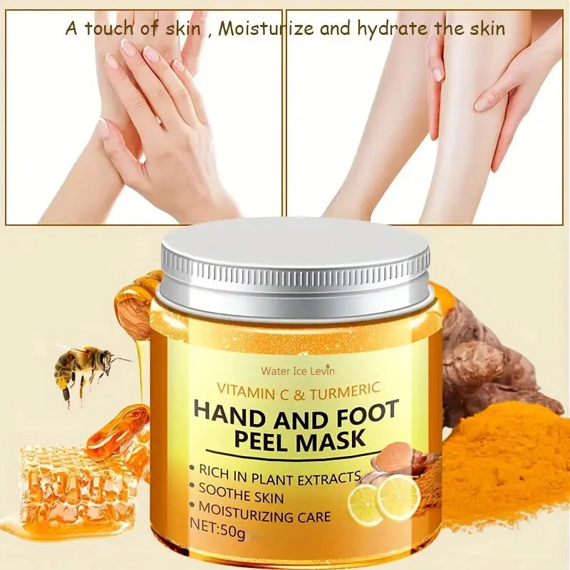 Vitamin c and turmeric hand wax mask for hands and feet, smoothing skin, gently cleansing hand mask, illuminating hand skin