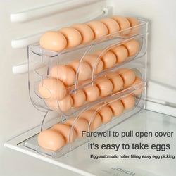 2024 Innovative 4-Tier Sliding Egg Dispenser - Automatic Rolling Egg Rack, Refrigerator Egg Storage Box, Shatterproof Design