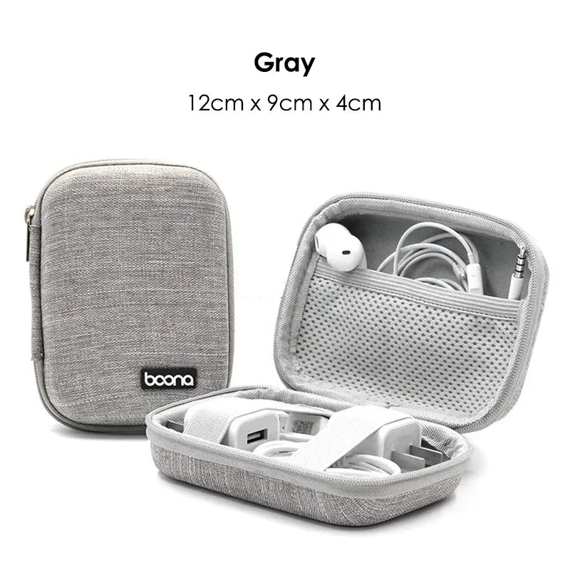 Small Oval Earphone Storage Bags Hard Shell Data Cable Organizer Bag Mini Tech Gadgets Portable Case Charger U Disk Zipper Pouch