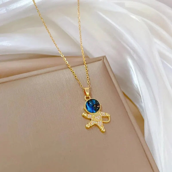 Light Luxury Titanium Steel Star Series Necklace for Women Gold Color Planet Moon Astronaut Pendant Necklaces Jewelry Gifts