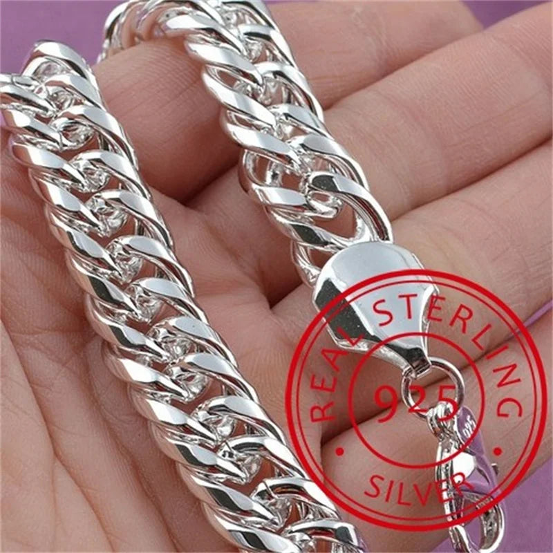 Noble 925 Sterling Silver Square Solid Chain Bracelet For Women Men Charm Party Gift Wedding Fashion Jewelry