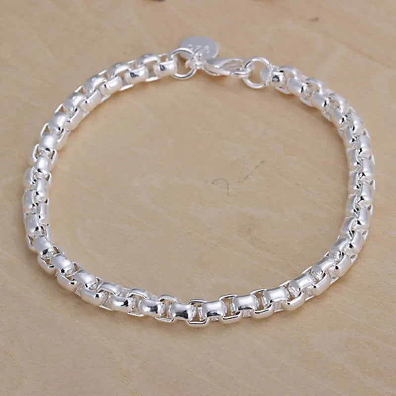 Noble 925 Sterling Silver Square Solid Chain Bracelet For Women Men Charm Party Gift Wedding Fashion Jewelry