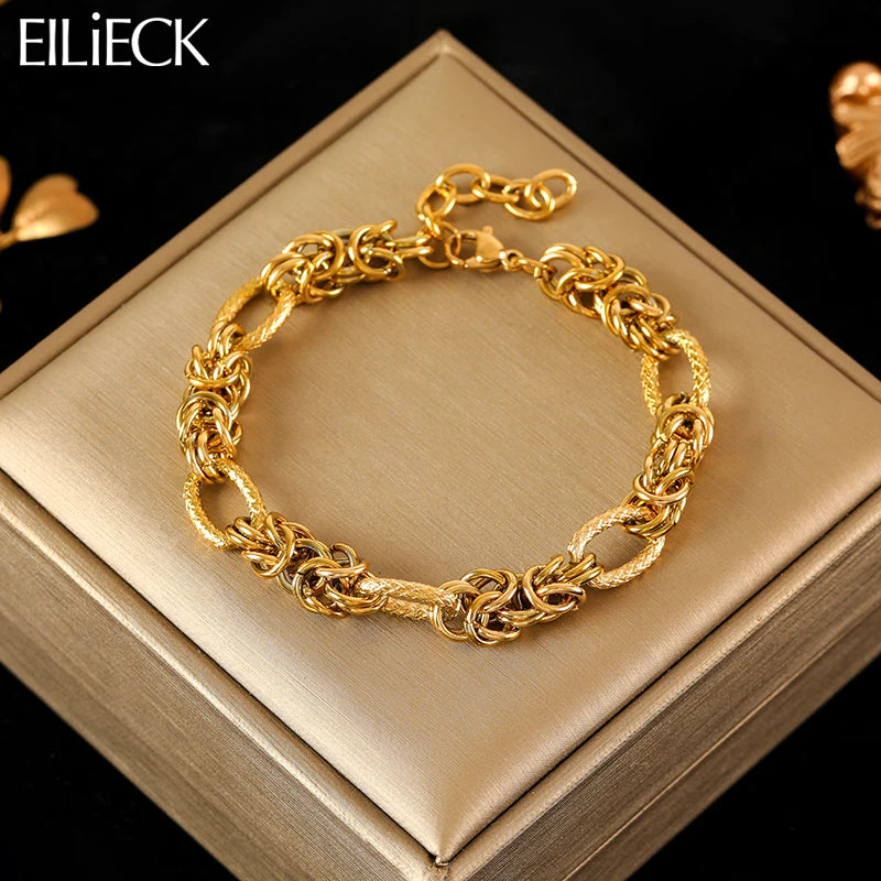 EILIECK 316L Stainless Steel Twisted Bracelet Bangles For Women Trendy 18K Gold Plated Wrist Chain Waterproof Jewelry Gift Party