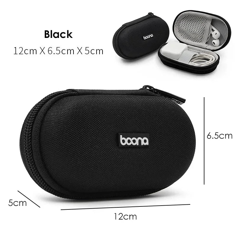 Small Oval Earphone Storage Bags Hard Shell Data Cable Organizer Bag Mini Tech Gadgets Portable Case Charger U Disk Zipper Pouch