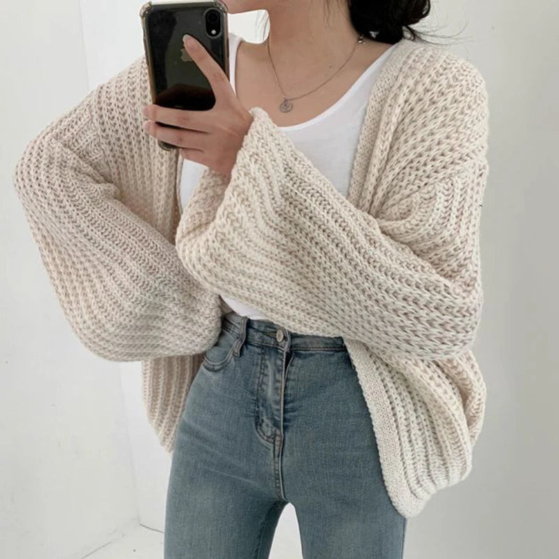 Harajuku Lantern Sleeve Women Cardigan Sweater