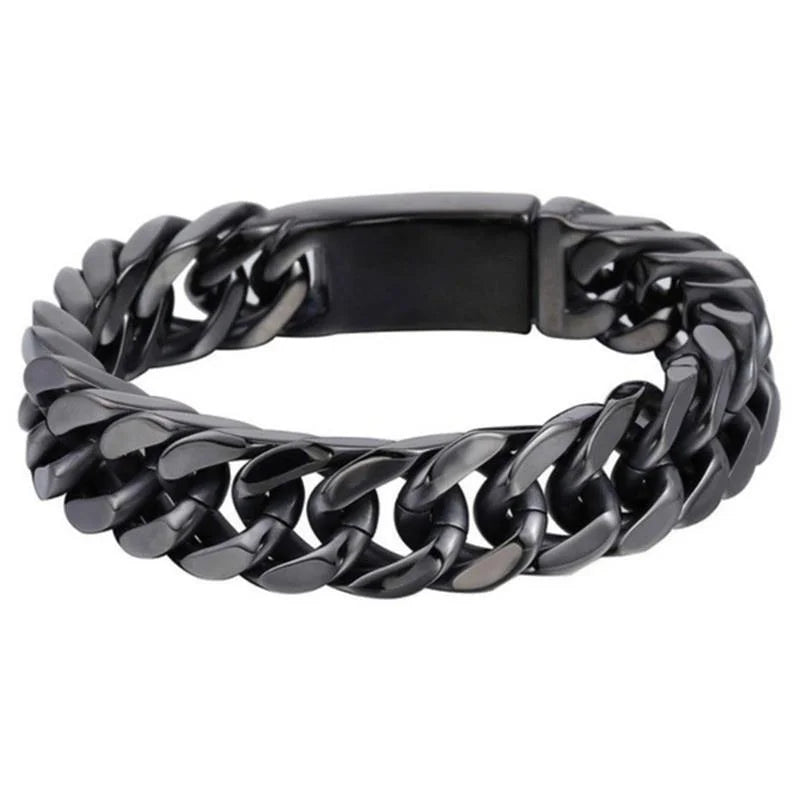 Fashion Black Cuban Chain Bracelet Stainless Steel Bracelet Hip Hop Bracelets for Men Jewelry Party Anniversary Gift Wholesale