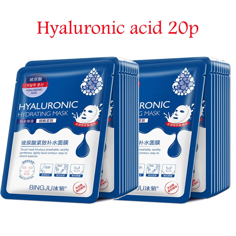 20pcs Hyaluronic Acid Collagen Face Mask skincare Moisturizing Firming Hydrating Facial Masks Sheet Mask Korean Skin Care