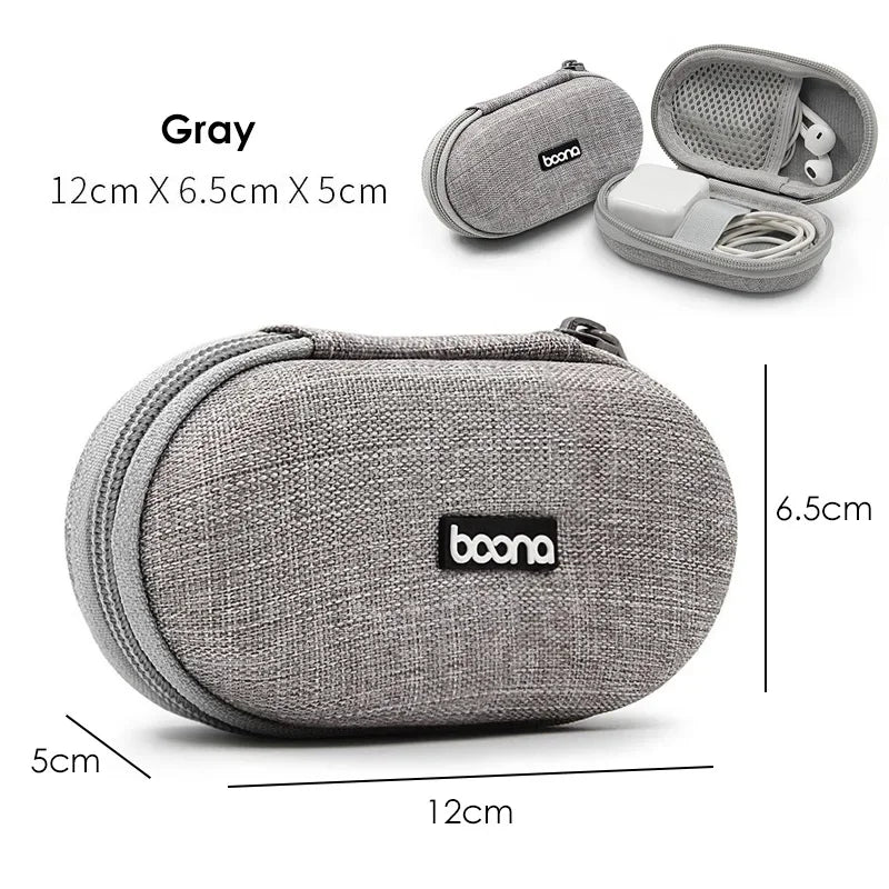 Small Oval Earphone Storage Bags Hard Shell Data Cable Organizer Bag Mini Tech Gadgets Portable Case Charger U Disk Zipper Pouch