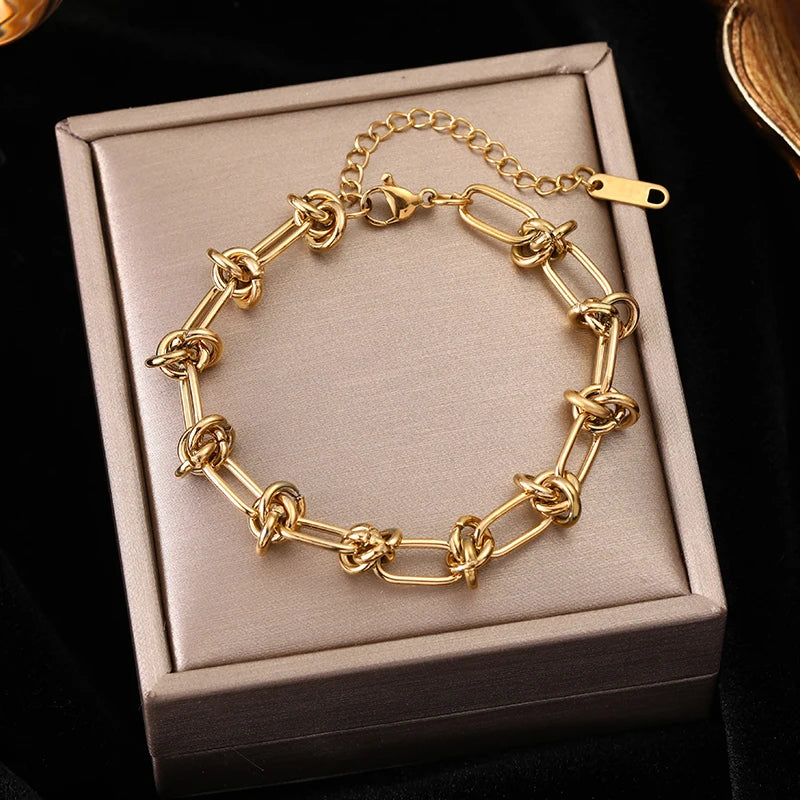 EILIECK 316L Stainless Steel Twisted Bracelet Bangles For Women Trendy 18K Gold Plated Wrist Chain Waterproof Jewelry Gift Party