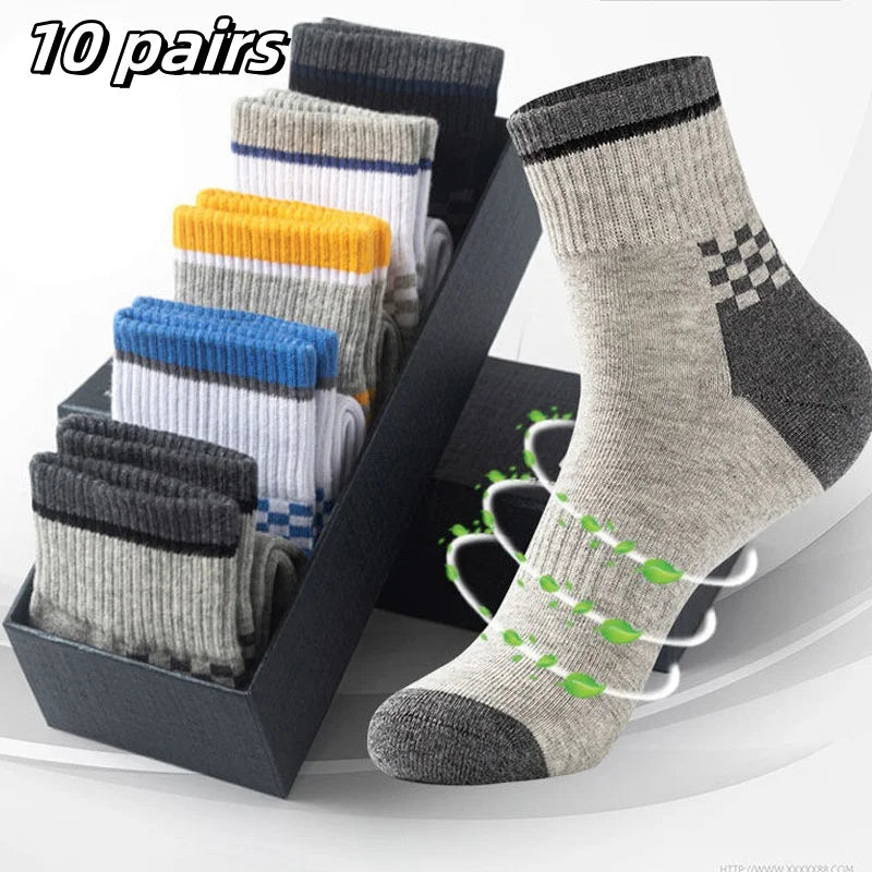 5Pairs Breathable Cotton Sports Stockings Men Bamboo Fiber Autumn and Winter Men Socks Sweat Absorption Deodorant Business Sox