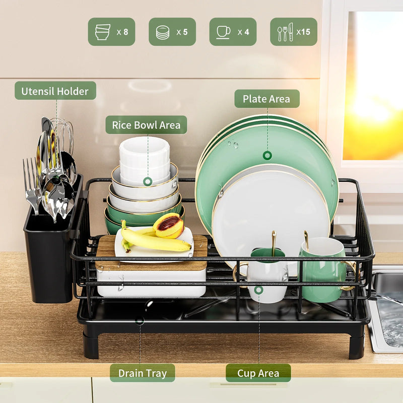 dish draining rack,Cutlery rack with drain tray and drip line,cup holder,cutlery holder,Kitchen countertop storage rack