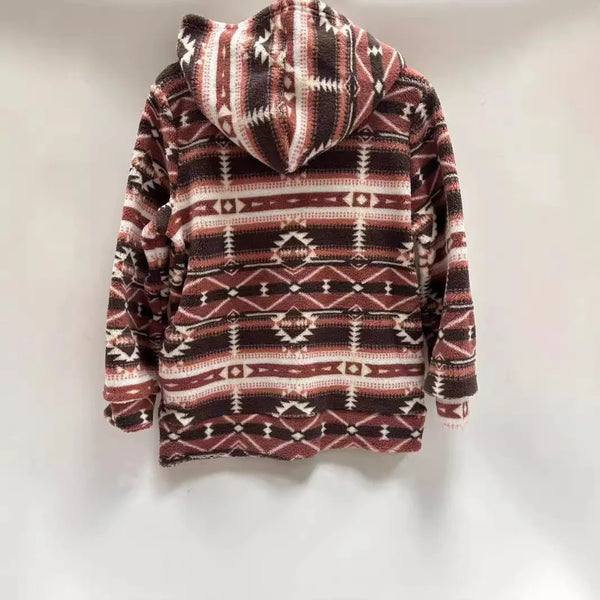 Women's Loose Geometric Pattern Print Hooded Zipper Jacket