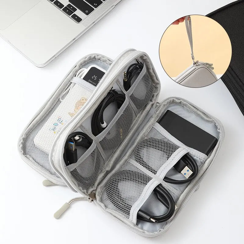 1pc Pink/Grey/Black/Navy Travel Portable Digital Product Storage Bag USB Data Cable Organizer Headset Charging Treasure Box Bag