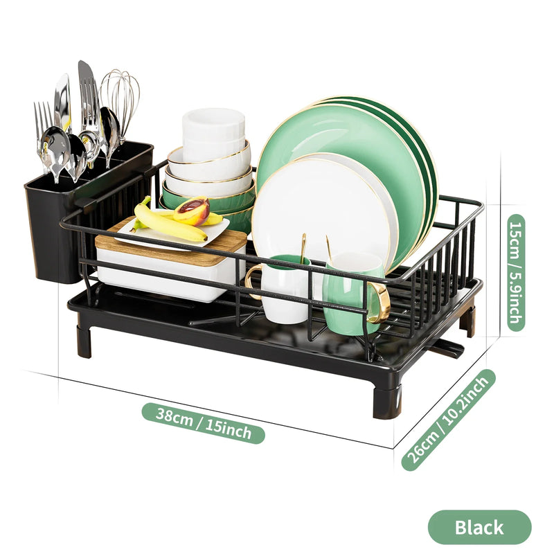 dish draining rack,Cutlery rack with drain tray and drip line,cup holder,cutlery holder,Kitchen countertop storage rack