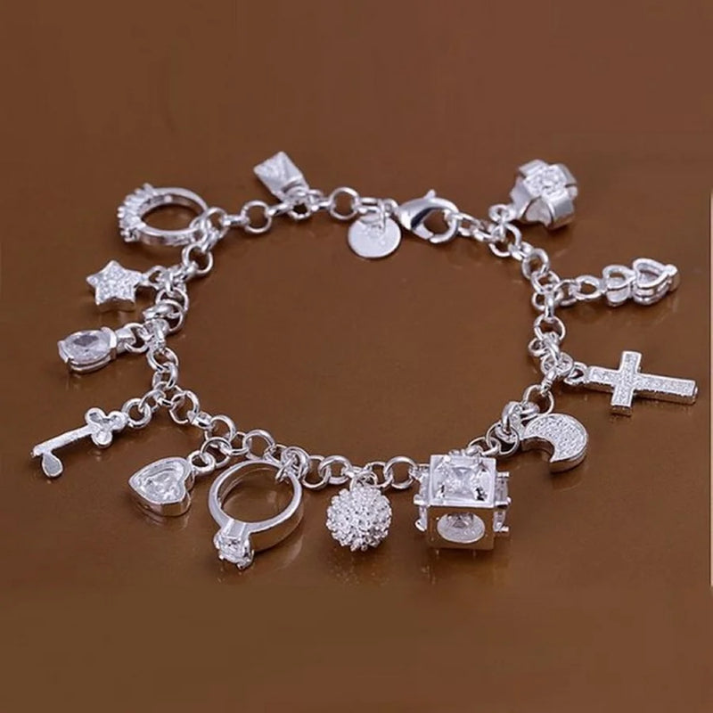 Noble 925 Sterling Silver Square Solid Chain Bracelet For Women Men Charm Party Gift Wedding Fashion Jewelry