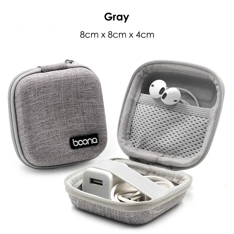 Small Oval Earphone Storage Bags Hard Shell Data Cable Organizer Bag Mini Tech Gadgets Portable Case Charger U Disk Zipper Pouch