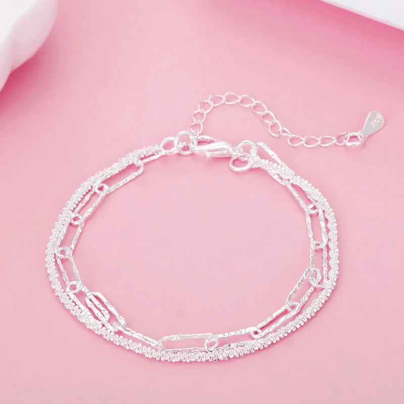 Noble 925 Sterling Silver Square Solid Chain Bracelet For Women Men Charm Party Gift Wedding Fashion Jewelry