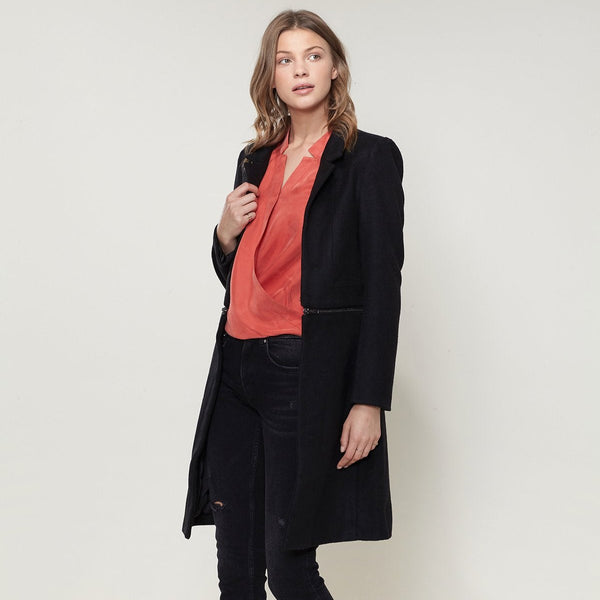 Women's Wool-blended Open Front Jacket In Black