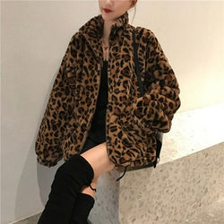 Winter Leopard Print Jacket Women's Stand collar Warm Parkas Outwear