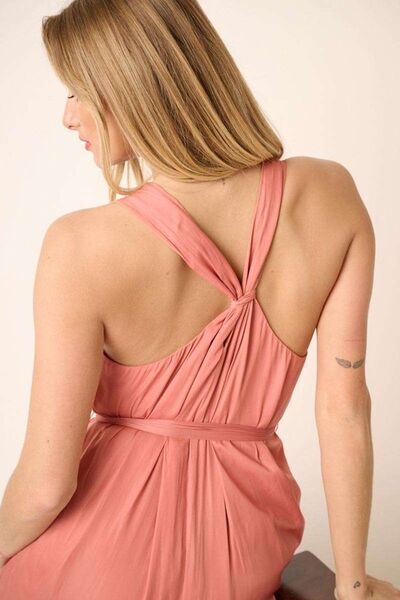 Mittoshop Cross Back Belted V Neck Tank Maxi Dress