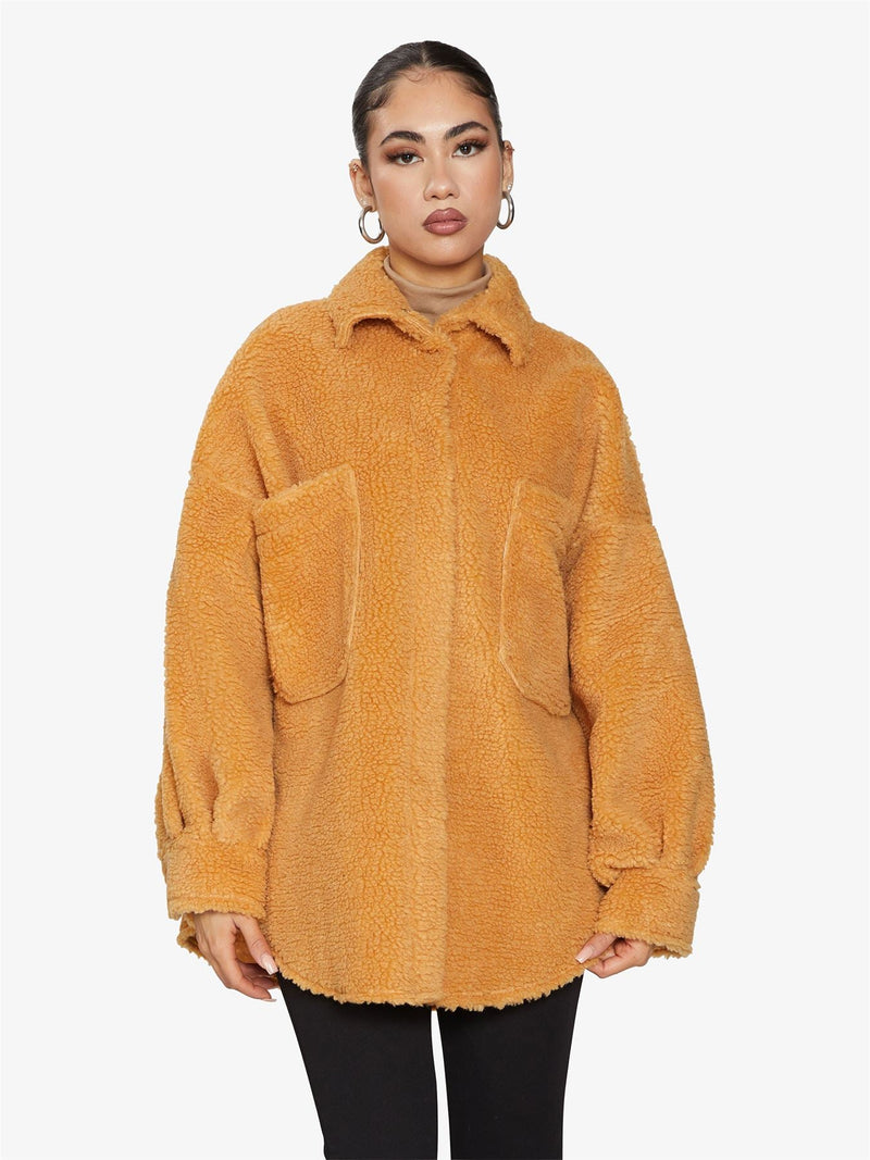 Oversized Patch Pocket Borg Teddy Shacket