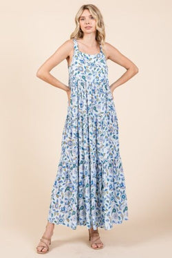 Mittoshop Flower Print Tiered Sleeveless Empire Maxi Dress