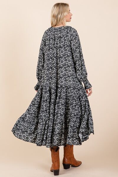 Mittoshop Printed Tie Neck Flounce Sleeve Midi Dress