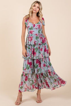 Mittoshop Layered Floral Sweetheart Neck Maxi Dress