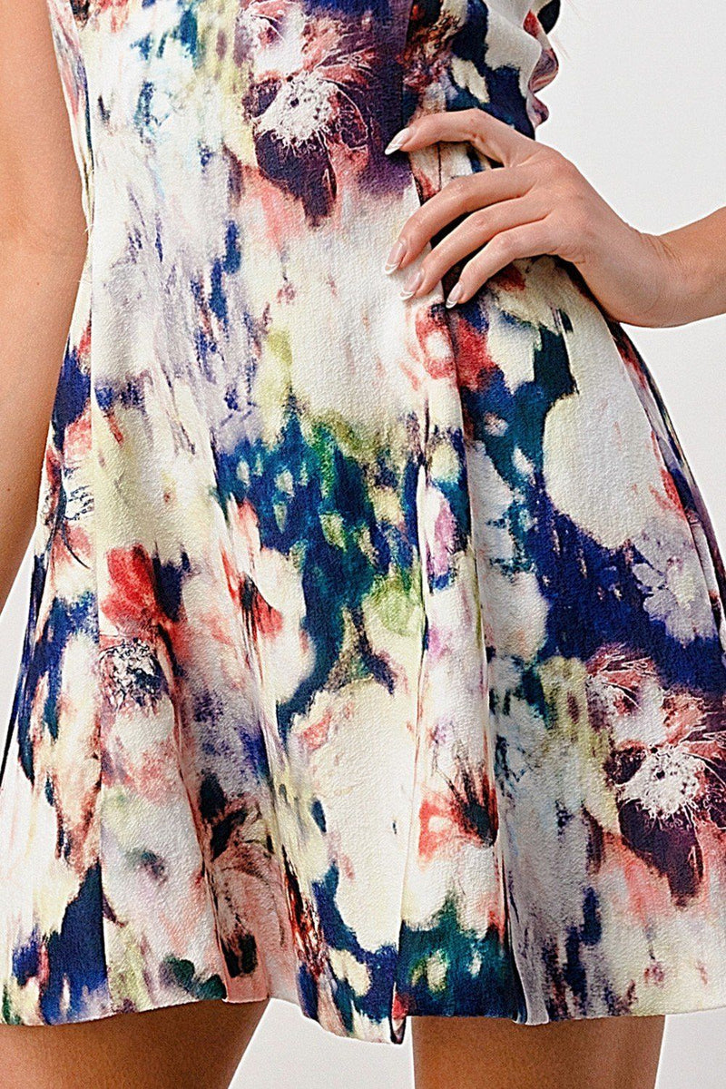 Sleeveless A-Line Dress with Watercolor Floral Print