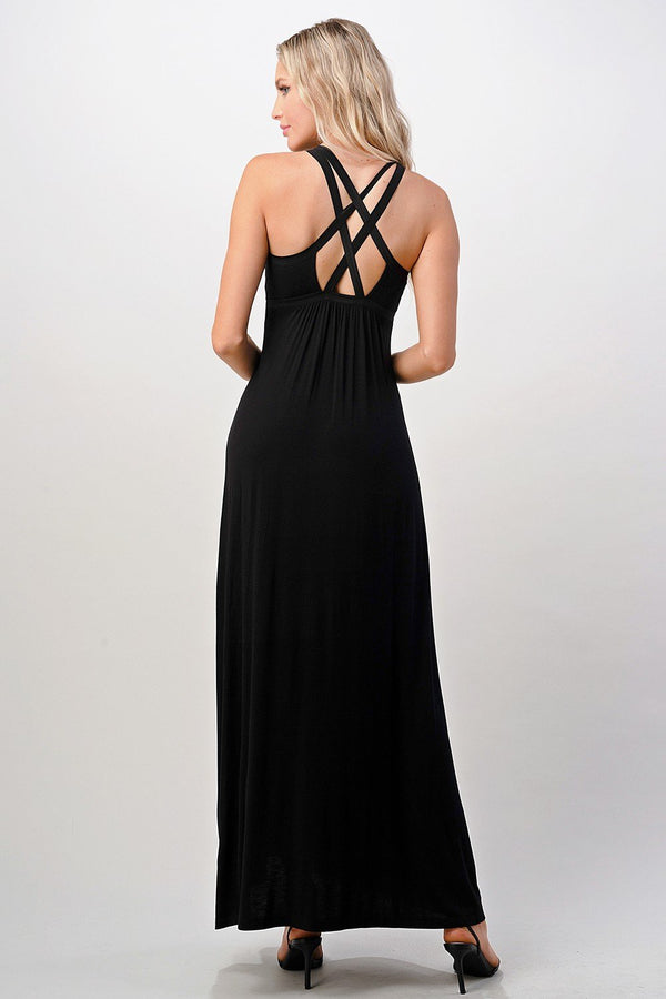 Strappy V-Neck Maxi Dress with Flowy Silhouette