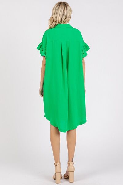 Mittoshop Button Down Flounce Sleeve Dress with Pockets