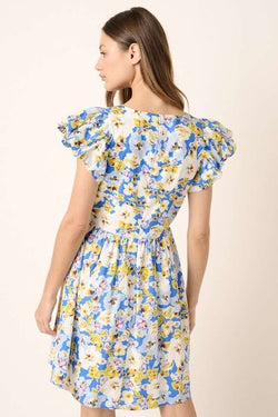 Mittoshop Floral V-Neck Cap Sleeve Mini Dress