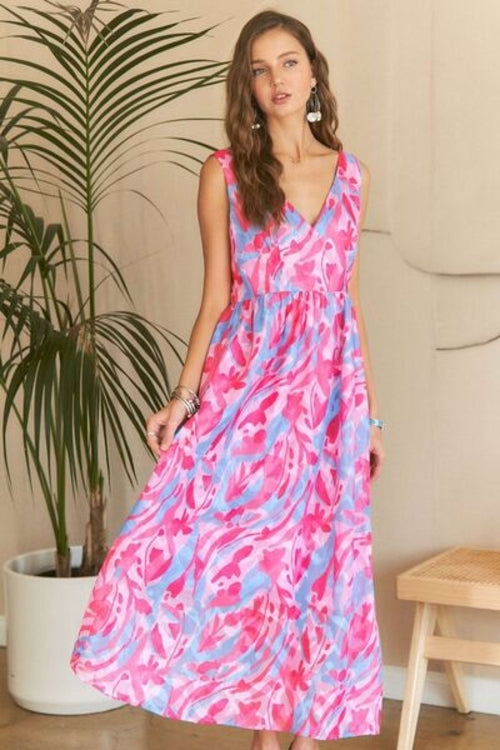 ADORA Abstract Floral V-Neck Maxi Dress