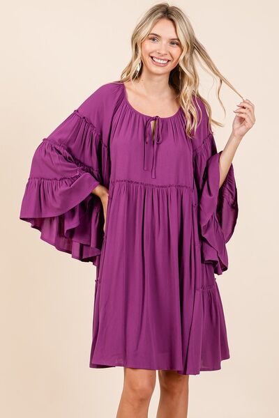 Mittoshop Frill Tie Neck Bell Sleeve Dress