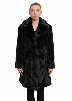 De La Creme - Womens Faux Fur Large Lapel Mid Length Coat