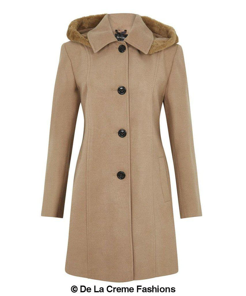 De La Creme - Women's Faux Fur Trim Hooded Coat