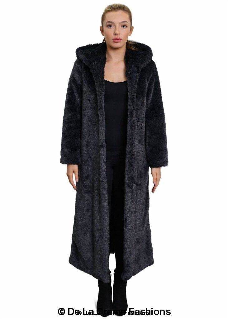 De La Creme - Womens Iconic Faux Fur Hooded Long Coat