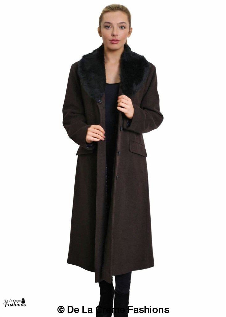 De La Creme Womens Oversized Faux Fur Collar Long Coat