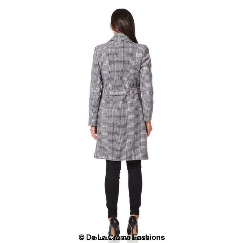 De La Creme - Womens Prince Of Wales Check Large Lapel Duster Coat