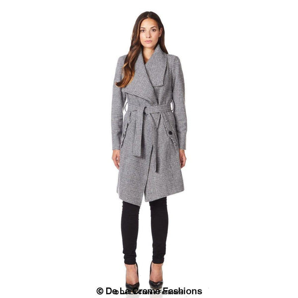 De La Creme - Womens Prince Of Wales Check Large Lapel Duster Coat