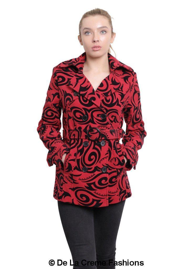 De La Creme - Womens Tribal Print Double Breasted Short Coat