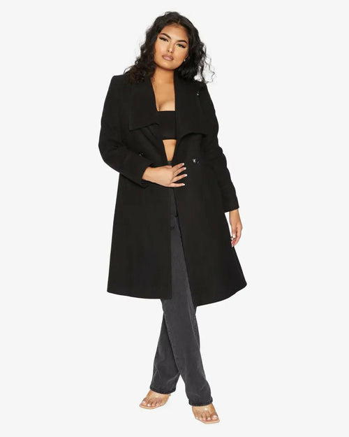 Waterfall Lapel Double Breasted Duster Coat