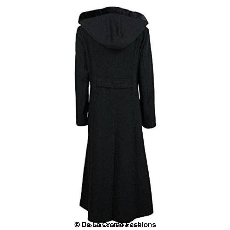 Wool Blend Faux Fur Trim Hooded Long Coat